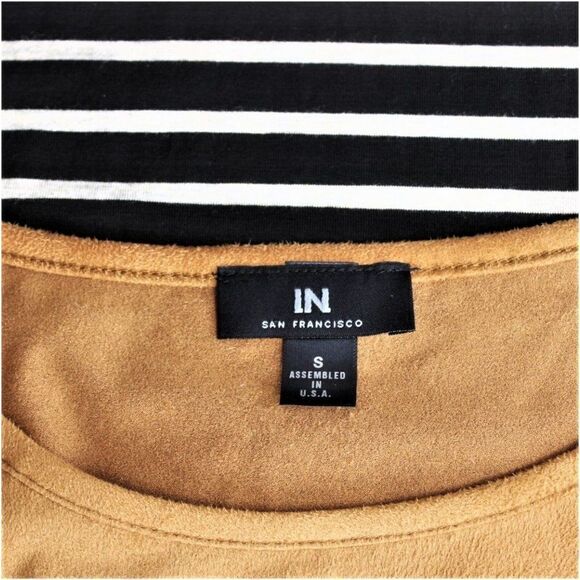 T-Shirt Dress Knee Length Short Sleeve Color Block Striped Black & Tan Sz Small - Picture 5 of 7